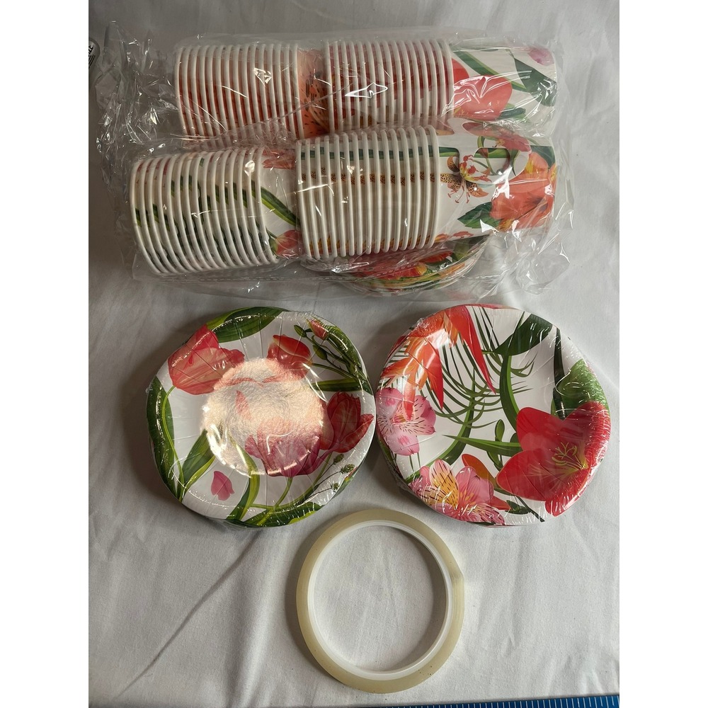 Umiggy 60 Sets Tea Party Supplies Floral Paper Plates and Cups Pink Tulip Lily‎